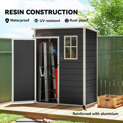 Outsunny 5' x 3' Garden Shed with Floor, Outdoor Storage Shed with Lockable Door, Window and Vent, Black