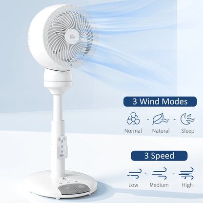 HOMCOM 9'' Air Circulator Fan 3 Speed 3 Mode, 70 degrees Oscillation 90 degrees Vertical Tilt, Remote Controller, for Living Room, Bedroom, Office, White