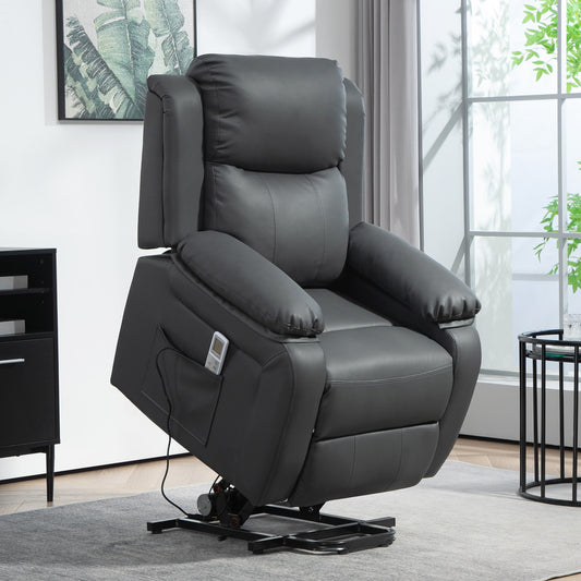 HOMCOM Riser and Recliner Chair with Massage, Heat, Power Lift Recliner Chair for Elderly with Remote Control, Extended Footrest, Dual Side Pockets, Overstuffed Electric Reclining Armchair, Dark Grey