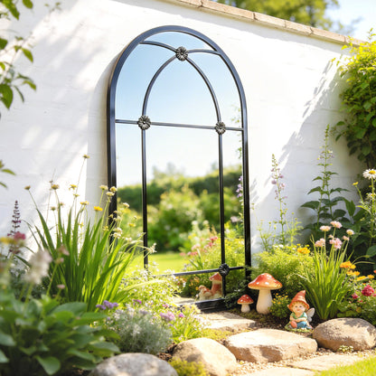 Outsunny Arched Mirror, Shatterproof Acrylic Windowpane Wall Mounted Mirror with Robust Metal Frame, 100 x 60 cm, Black