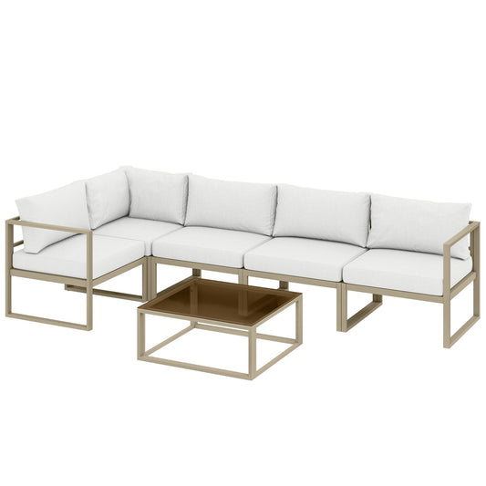 Outsunny 6 Seater Aluminium Garden Furniture Set, Garden Sofa Set with Thick Cushions for Patio and Balcony, Outdoor, White