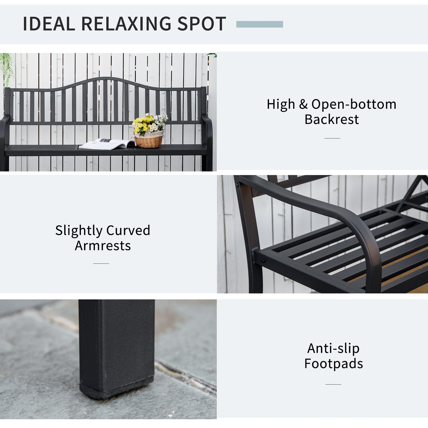 Outsunny Metal Outdoor Bench with Liftable Middle Table, Patio Loveseat, Garden Bench for Garden, Porch, Seats 2â3 People, Black