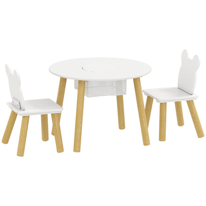 AIYAPLAY 3-Piece Kids Activity Table Set with Centre Mesh Bag, Bear-Shaped Backrest, for Arts and Crafts, Reading, White