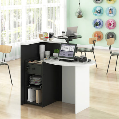Corner Front Reception Counter Desk with Lockable Drawer-Black & White