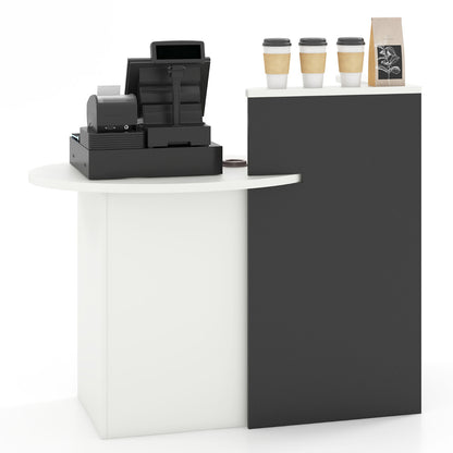 Corner Front Reception Counter Desk with Lockable Drawer-Black & White