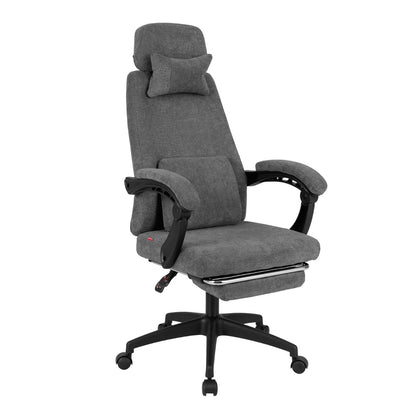 Reclining Home Office Chair Chenille Fabric Upholstered Computer Desk Chair with Padded Linkage Armrests-Grey