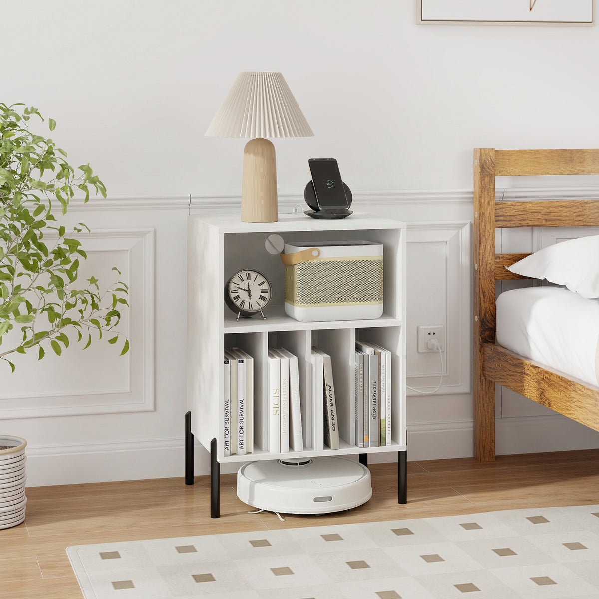 Record Player Stand Turntable Stand with Charging Station-White