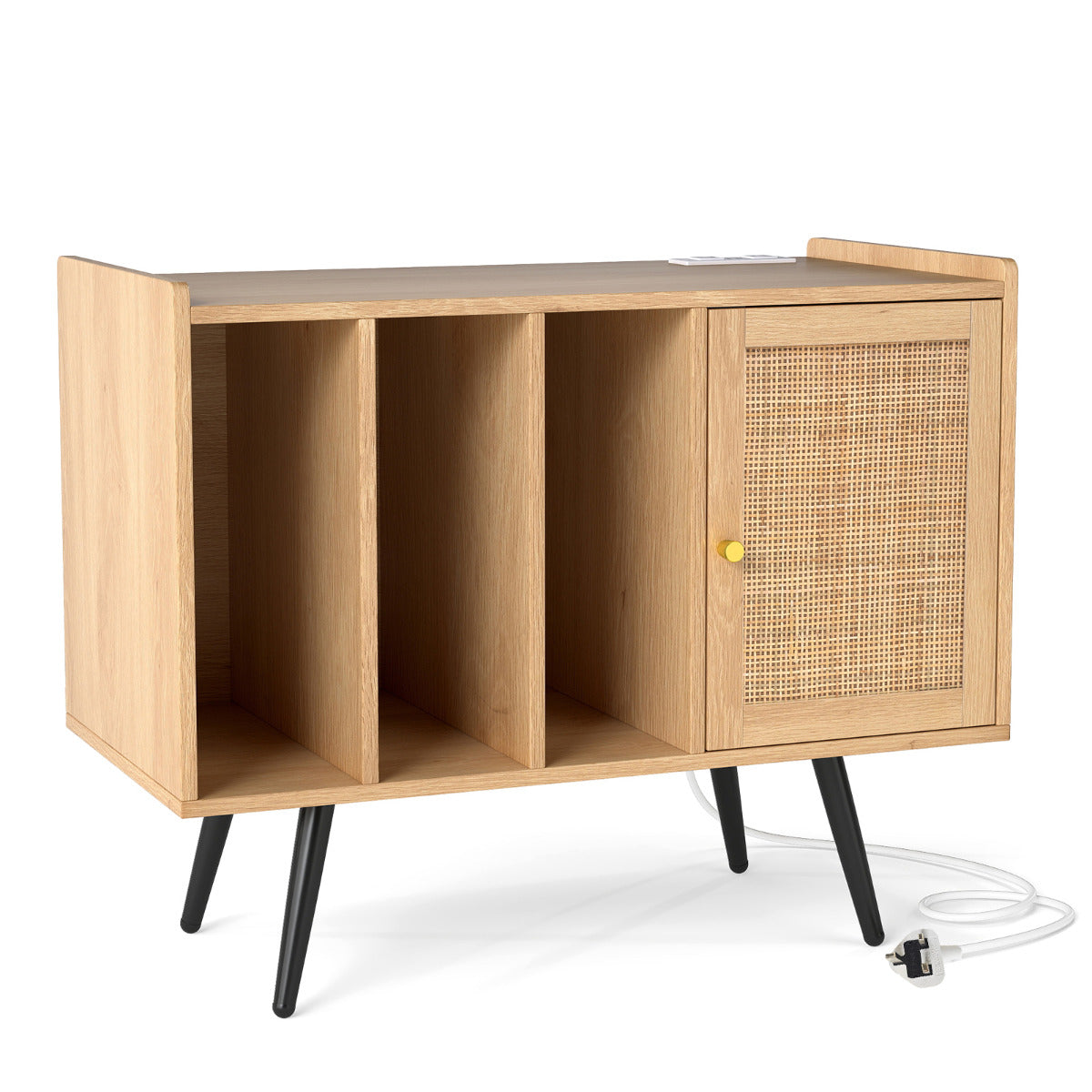Record Player Stand with Charging Station Turntable Stand with Shelves and Adjustable Shelf-Natural