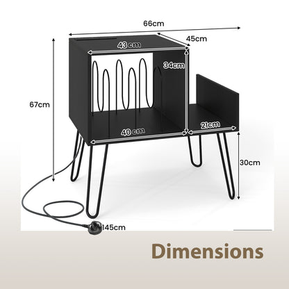 Record Player Stand with Power Outlet and Removable Dividers-Black