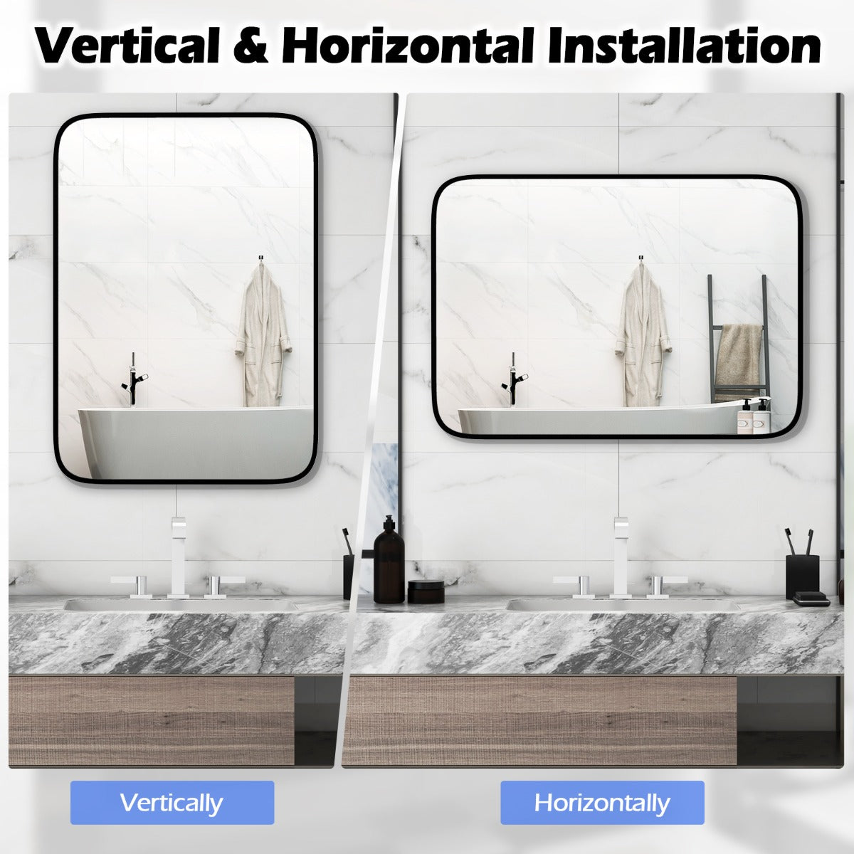 Rectangle Bathroom Mirror with Shatter-Proof Film and Expansion Screws