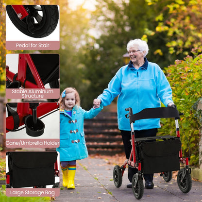 Foldable Rolling Walker with Seat-Red