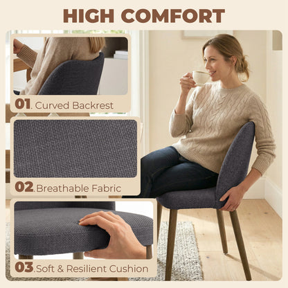HOMCOM Dining Chairs Set of 2, Linen Upholstered Kitchen Chairs with Padded Seat, Curved Backrest, Rubberwood Legs, Dark Grey