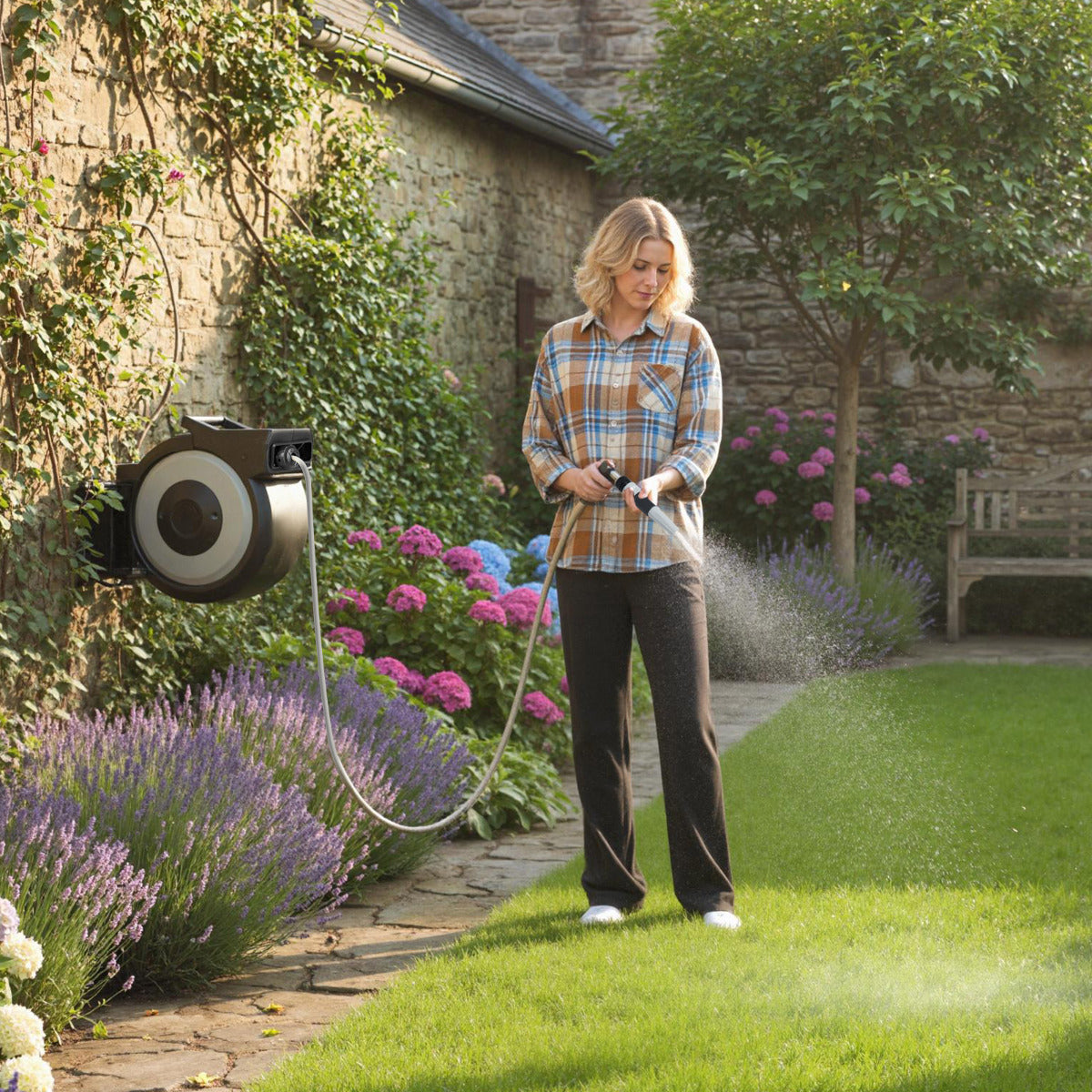Retractable Garden Hose Reel 30 M Water Hose with 2 M Lead in Hose