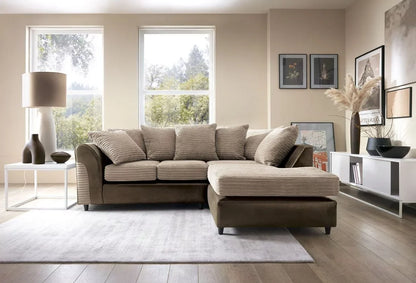 Spencer Cord Fabric Corner Sofa - Right Arm Brown