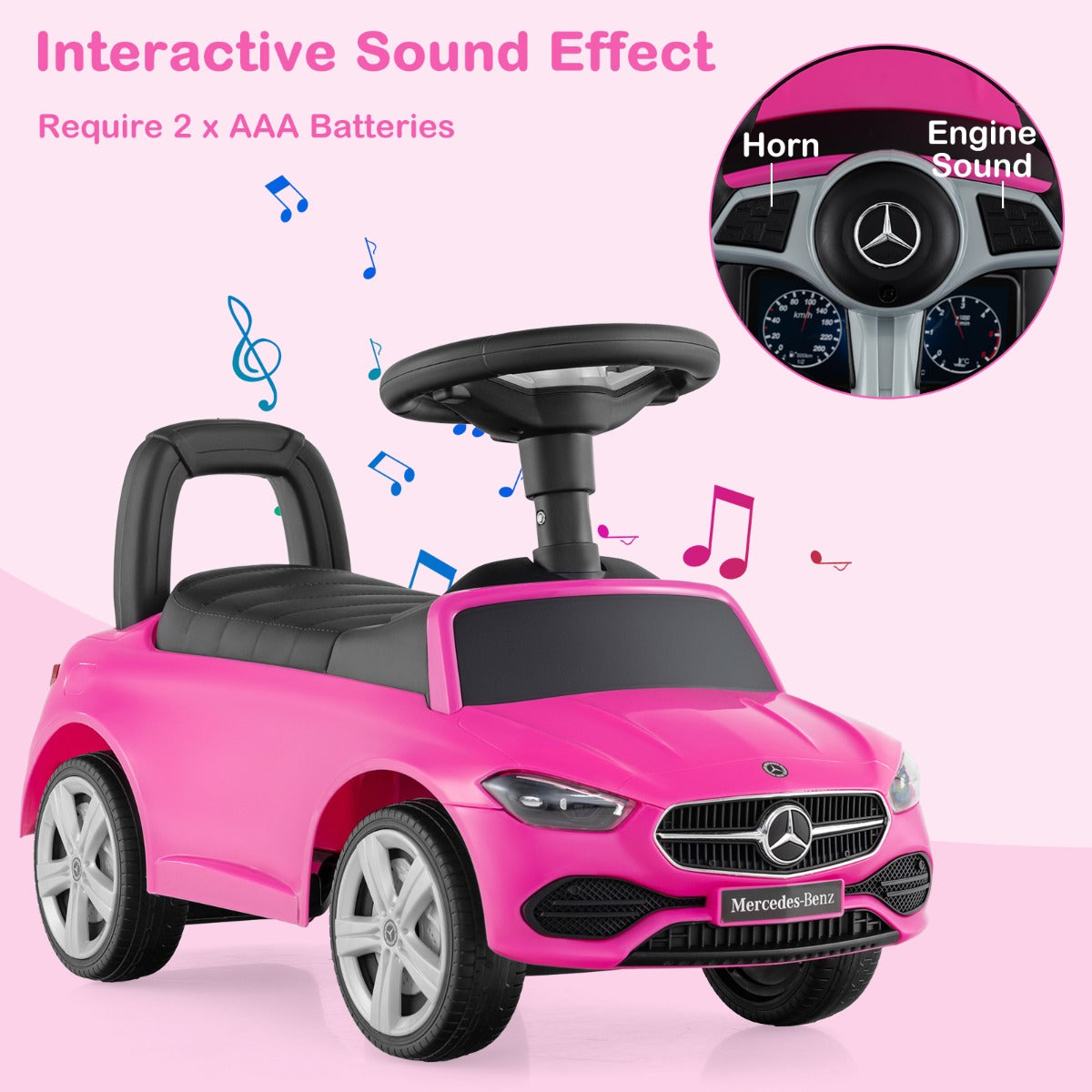 Ride on Sliding Car with Steering Wheel with Horn and Engine Sound-Pink