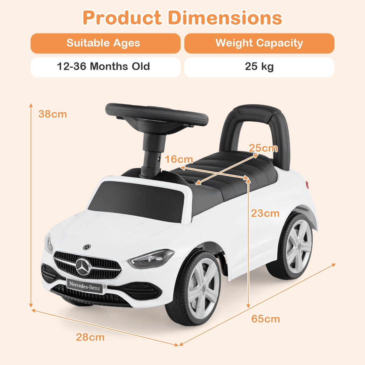 Ride on Sliding Car with Steering Wheel with Horn and Engine Sound-White