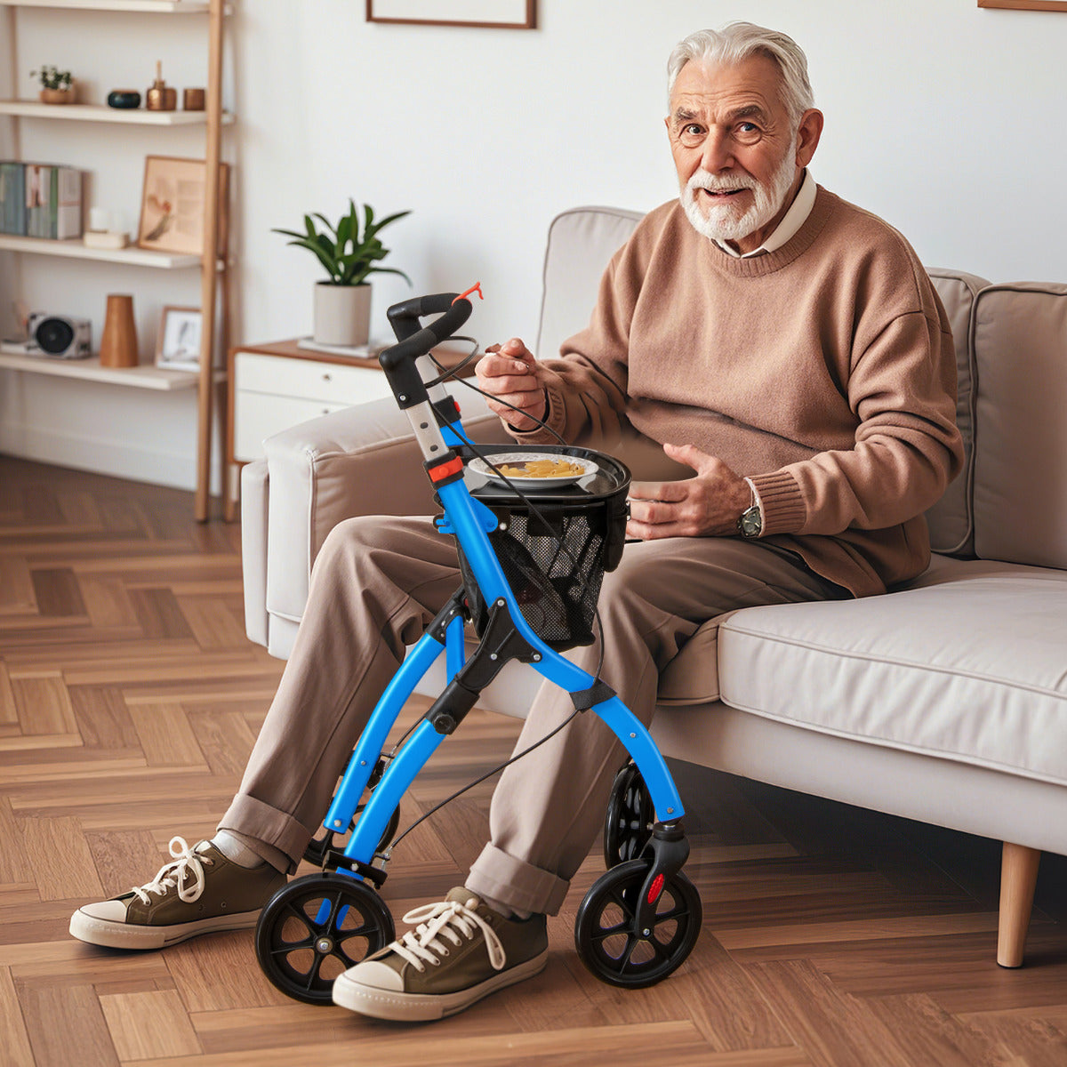 Rollator Walkers Lightweight Foldable Rolling Walker with Tray for Seniors-Black & Blue