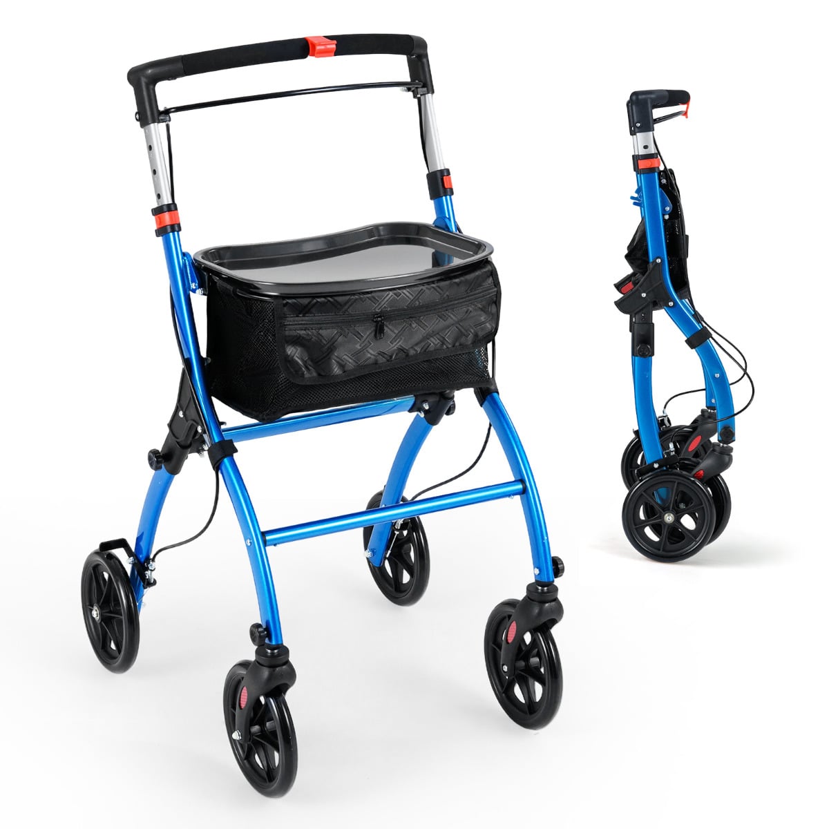 Rollator Walkers Lightweight Foldable Rolling Walker with Tray for Seniors-Black & Blue