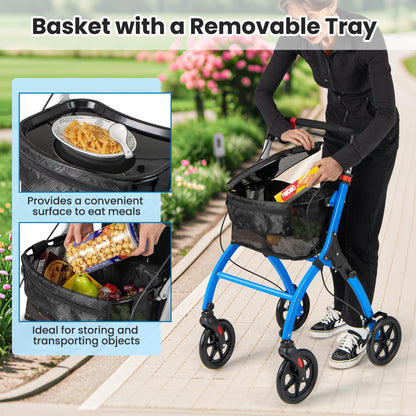Rollator Walkers Lightweight Foldable Rolling Walker with Tray for Seniors-Black & Blue