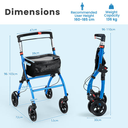 Rollator Walkers Lightweight Foldable Rolling Walker with Tray for Seniors-Black & Blue