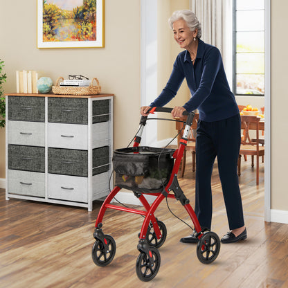 Rollator Walkers Lightweight Foldable Rolling Walker with Tray for Seniors-Black & Red