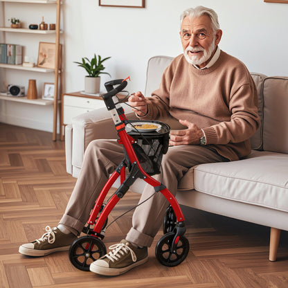 Rollator Walkers Lightweight Foldable Rolling Walker with Tray for Seniors-Black & Red