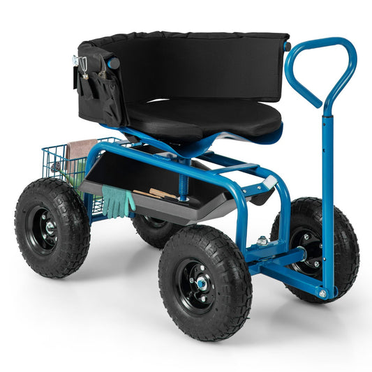 Rolling Garden Cart with Adjustable Height and Tool Tray-Blue