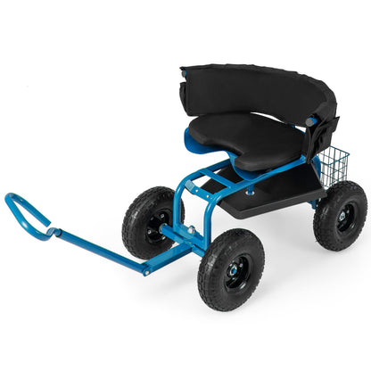 Rolling Garden Cart with Adjustable Height and Tool Tray-Blue