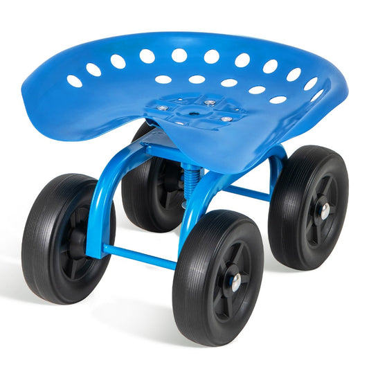 Rolling Garden Workseat with 360°Swivel Seat and Adjustable Height-Blue