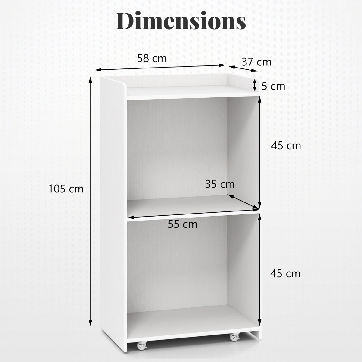 Rolling Lectern Stand with 2 Storage Shelves and 4 Universal Casters-White