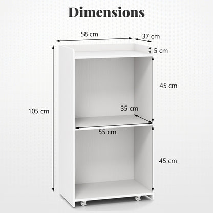 Rolling Lectern Stand with 2 Storage Shelves and 4 Universal Casters-White