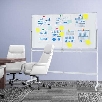 Rolling Whiteboard on Wheels with Stand and Aluminum Alloy Frame-White