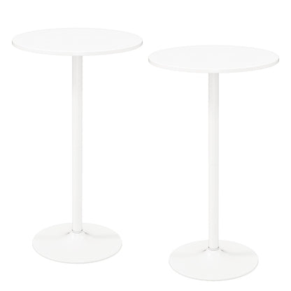 Round Bar Table with Adjustable Height and Metal Base Set of 2-White