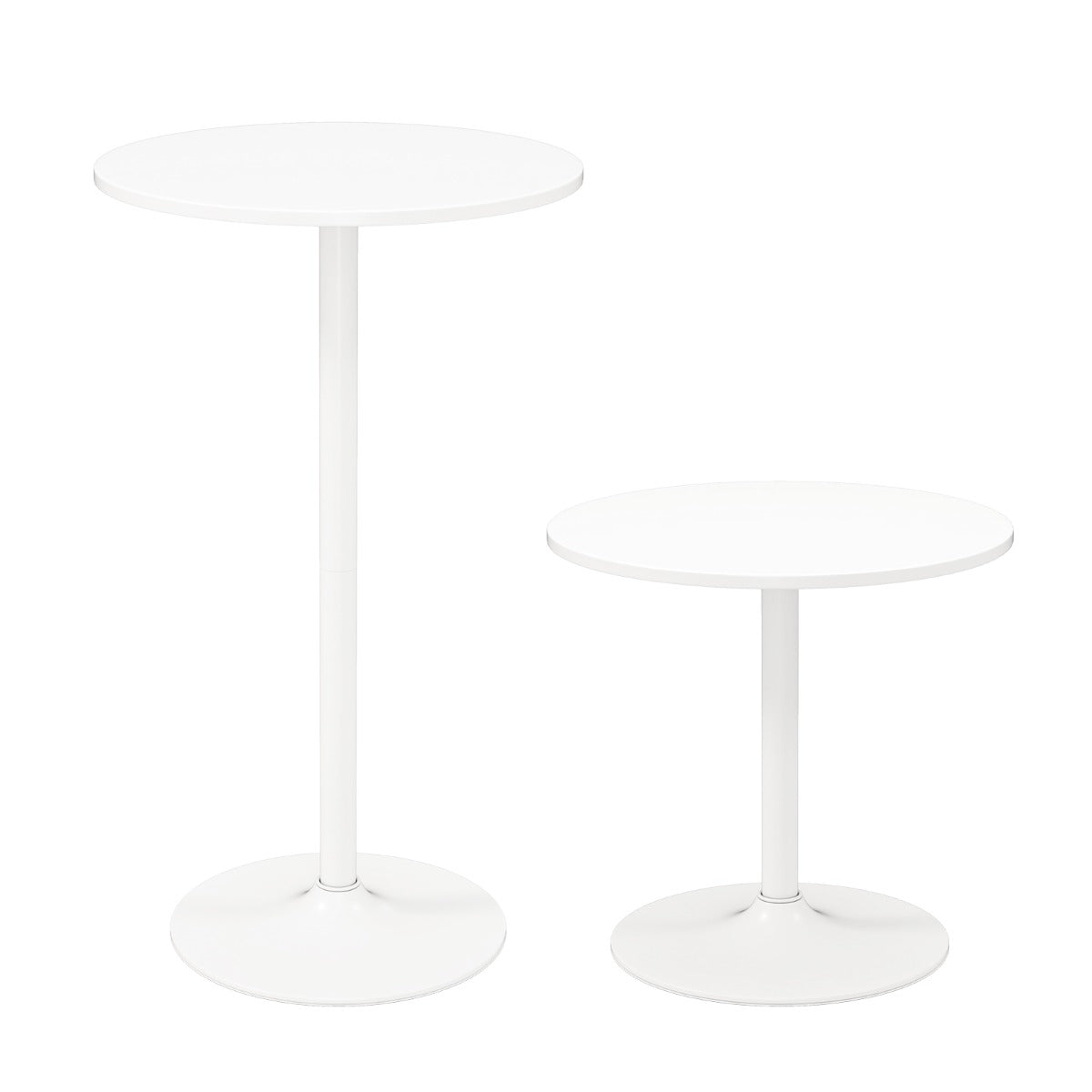 Round Bar Table with Adjustable Height and Metal Base Set of 2-White