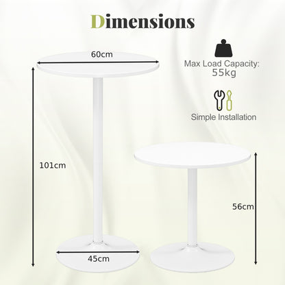 Round Bar Table with Adjustable Height and Metal Base Set of 2-White