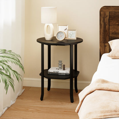 Round Side 2-Tier End Table with Storage Shelf-Black