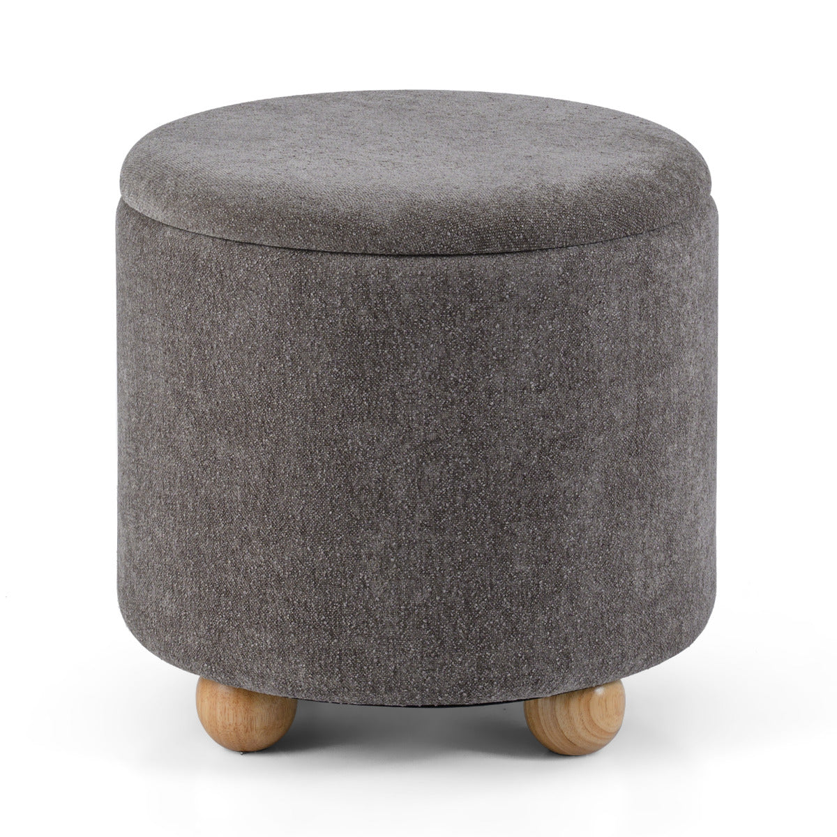 Round Storage Ottoman 45 CM Chenille Fabric Footrest Stool with Removable Lid-Grey
