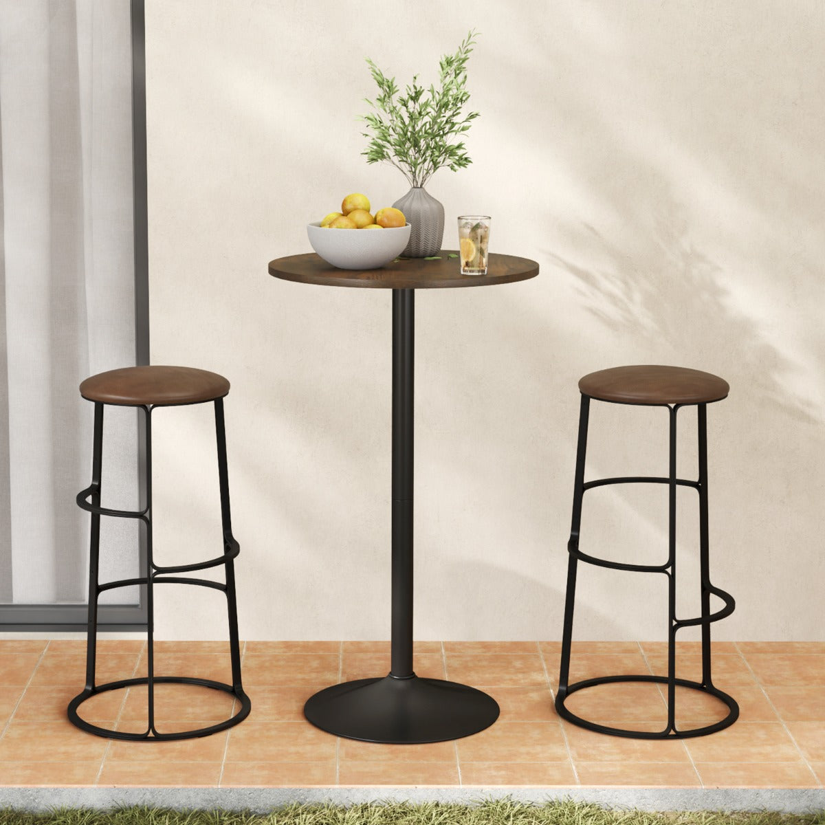 Round Top Pub and Bar Table with MDF Top and Base-2 Pieces-Rustic Brown