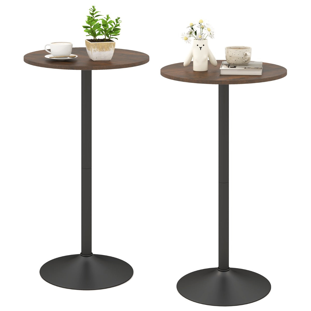 Round Top Pub and Bar Table with MDF Top and Base-2 Pieces-Rustic Brown
