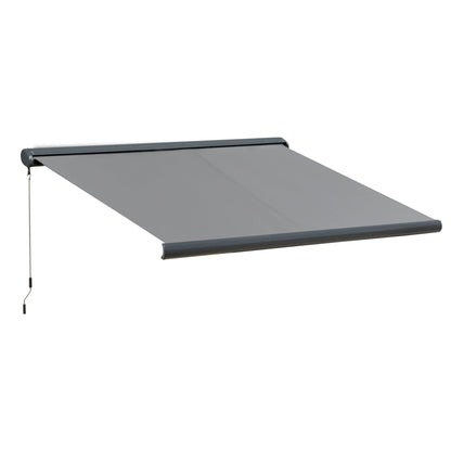 Outsunny 3.5x3m LED Light Full Cassette Case Electric/Manual Awning Door Window Sun Shade Patio Canopy Retractable w/ Remote Grey