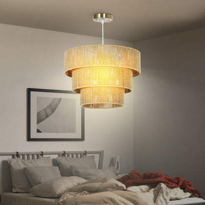 HOMCOM Hemp Rope Ceiling Light, 3-Layer Boho Pendant Light, 4 x E14 Vintage Ceiling Lamp Fixtures for Living Room, Bedroom, Kitchen, Hallway, Light Brown