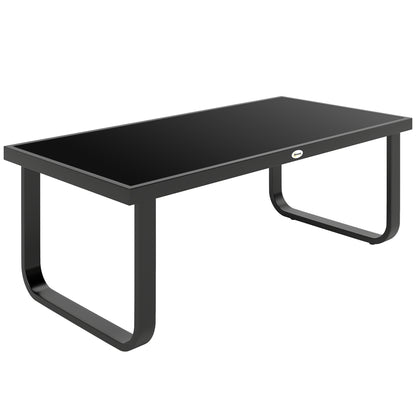 Outsunny Outdoor Garden Coffee Table, Rectangle Metal Side Table with Tempered Glass Tabletop, Adjustable Foot Pads
