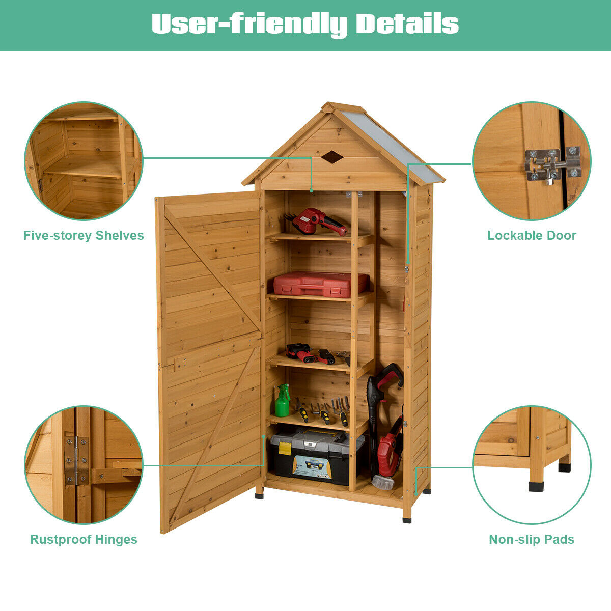 Wooden Garden Shed with Lockable Double Doors and Slope Roof