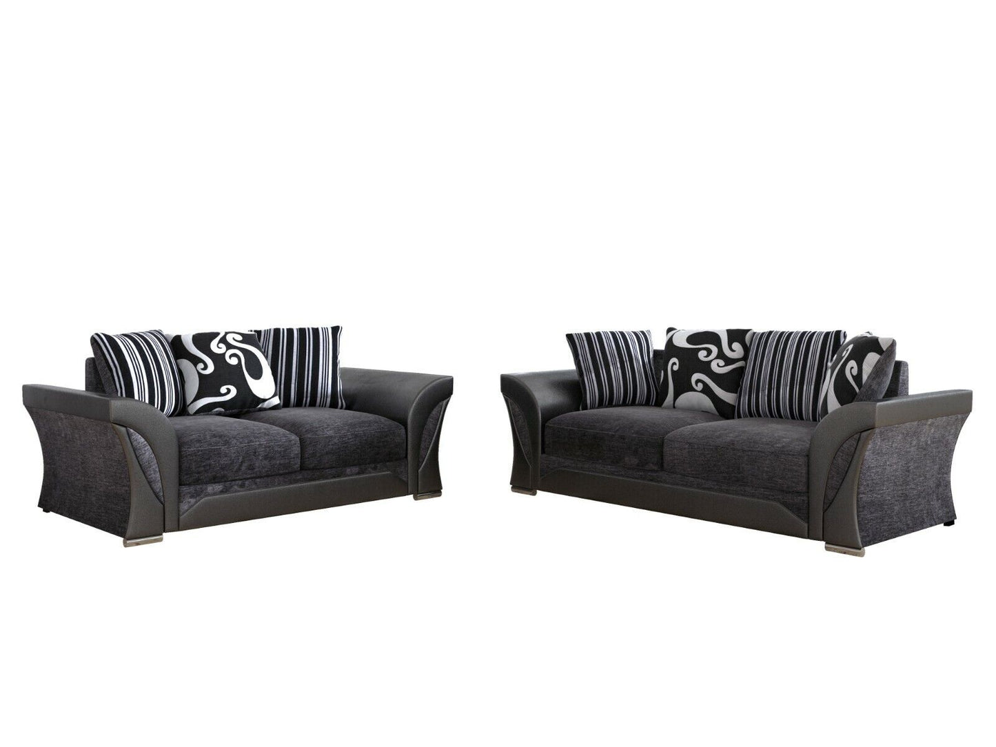 Sparrow Chenille Fabric 3+2 Seater Sofa Set - Black & Grey / Brown & Beige