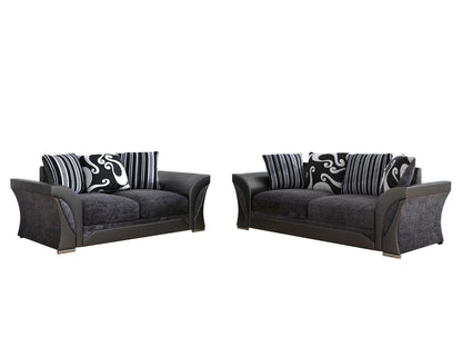 Sparrow Chenille Fabric 3+2 Seater Sofa Set - Black & Grey / Brown & Beige