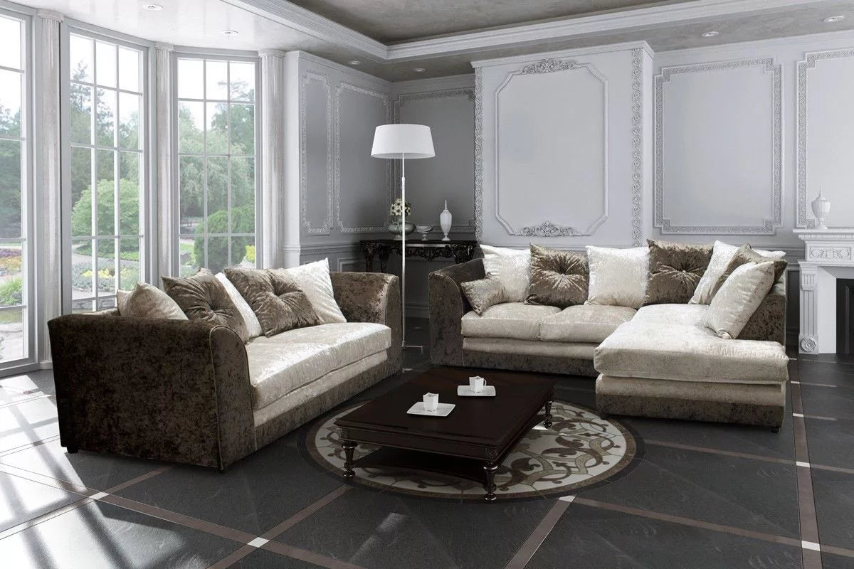 Serene Dual-Toned Crushed Velvet Corner Sofa Suite