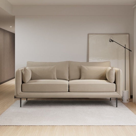 Basildon 3 Seater Velvet Fabric Sofa with Scatter Cushions - Beige