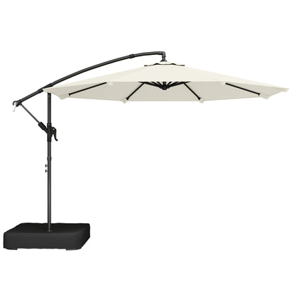 Outsunny 3 m Garden Cantilever Parasol with Cross Base, Sandbag, 360Â° Rotating Overhanging Banana Umbrella, Cream White