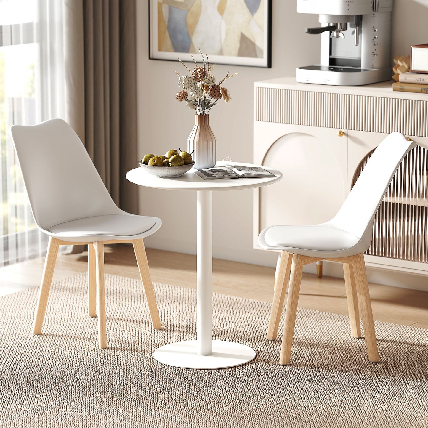 HOMCOM Dining Table, Round Kitchen Table with Steel Base for Living Room, Dining Room, 60 x 60 x 72cm, White