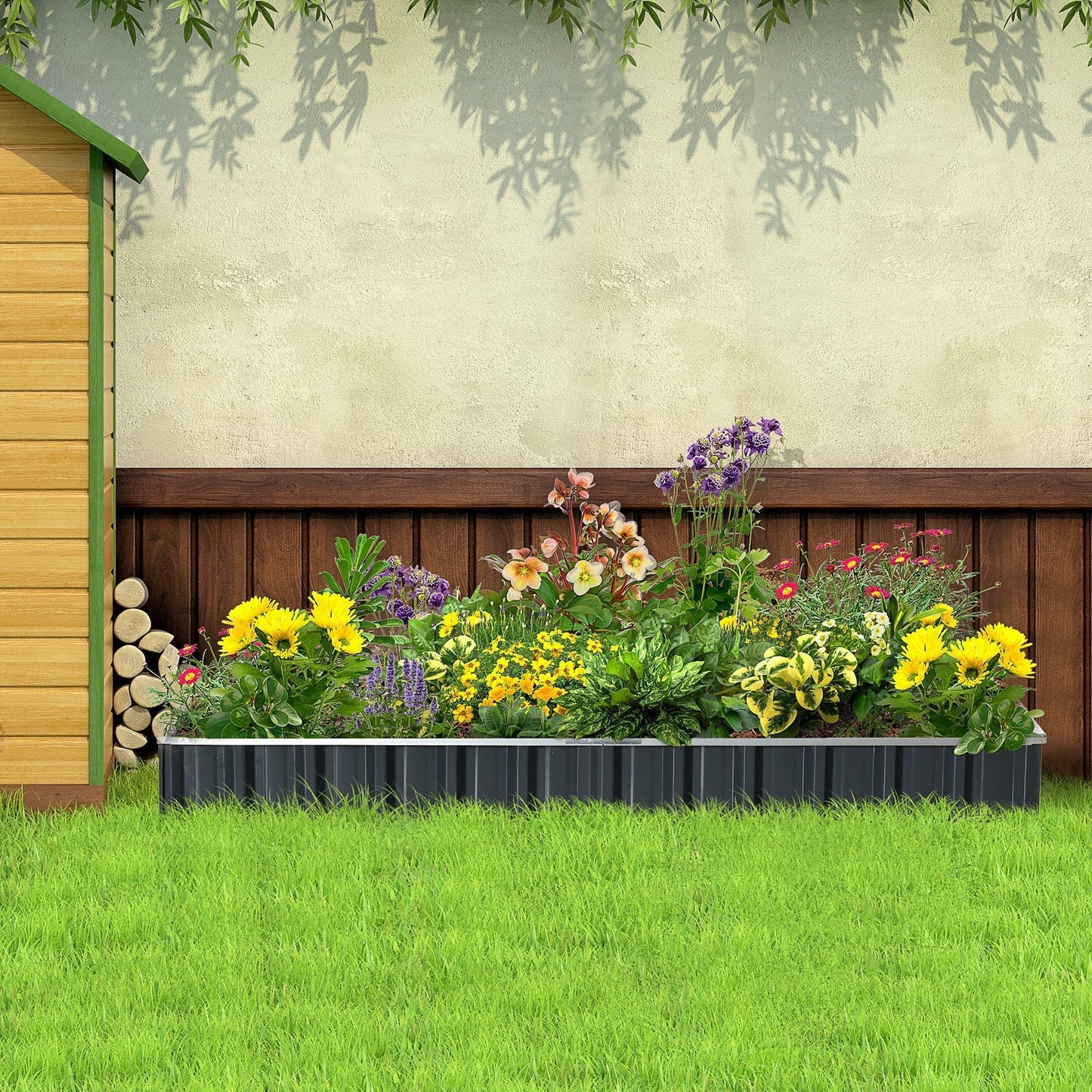 Outsunny 645L Metal Raised Garden Bed, DIY Large Steel Planter Box, No Bottom w/ A Pairs of Glove for Backyard, Patio to Grow Vegetables, Herbs, and Flowers, 258cmx90cm